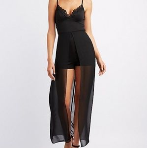 Charlotte Russe Lace-Trim Layered Maxi Romper